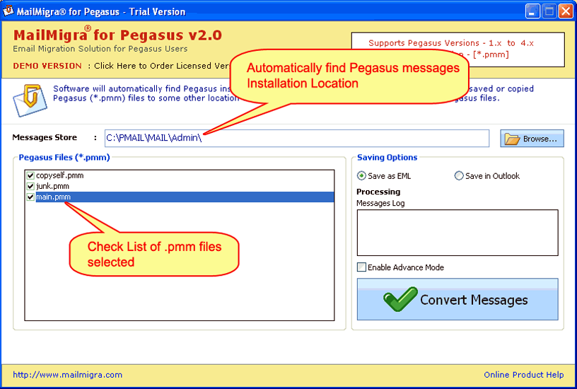 Convert Pegasus Mail Folders to Outlook 2.1